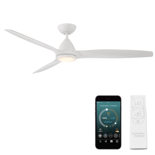 Modern Forms Fans Skylark Indoor or Outdoor Smart Ceiling Fan 2700-3000-4000-5000K LED in Matte White FR-W2202-62L-MW - main